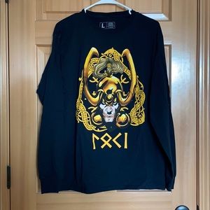A black Marvel Loki long-sleeved T-shirt